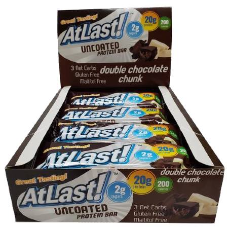 HealthSmart Atlast Uncoated Protein Bar Double Chocolate Chunk Box of 12
