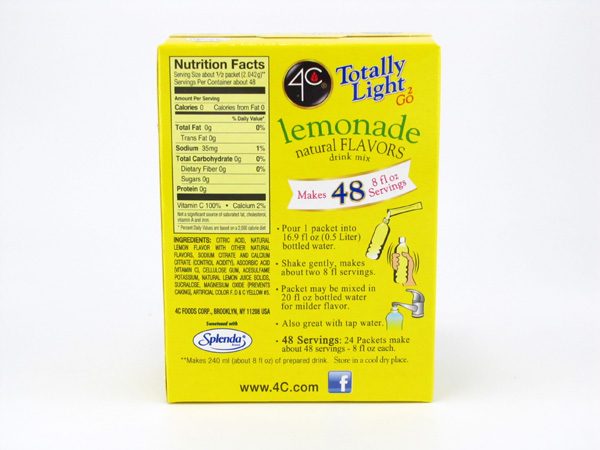 4C Tottaly light to go drink mix - Lemonade back of box image