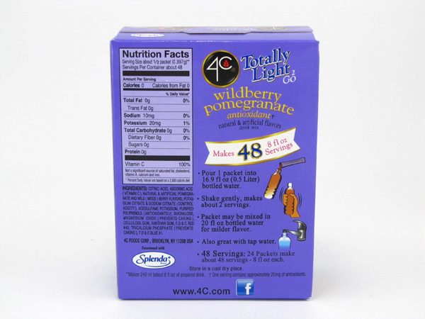 4C Tottaly light to go drink mix - Wildberry pomegranate back of box image