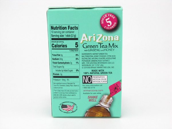 Arizona Green Tea Mix back of box image