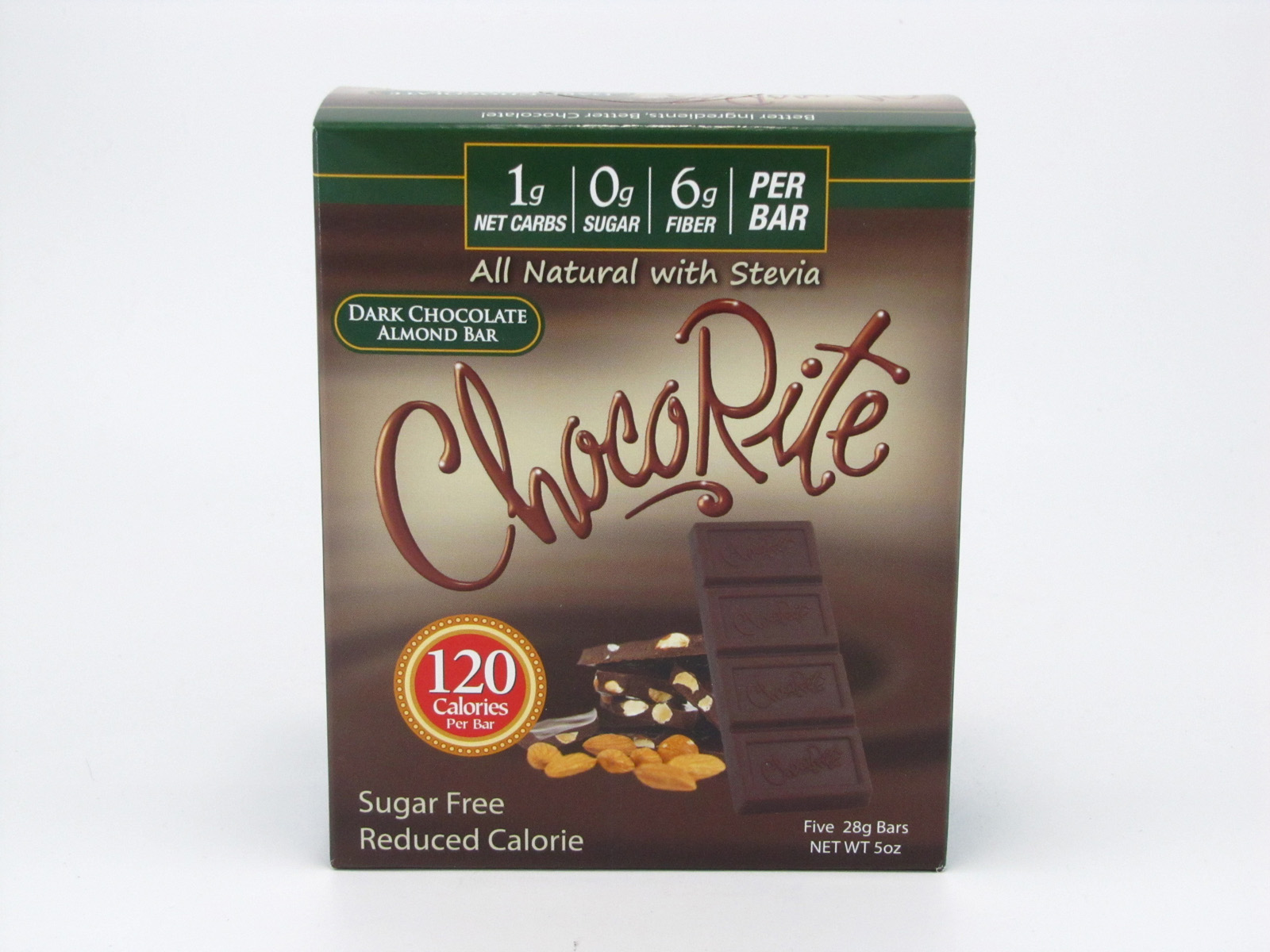 Chocorite Bar (Five 28g ) - Dark Chocolate Almond - front view