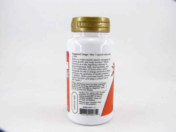 Now - Biotin 5000 mcg (60 capsules) - side view