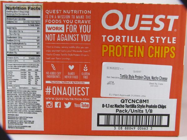 Quest Protein Chips - Nacho Cheese Box of 8 - back view