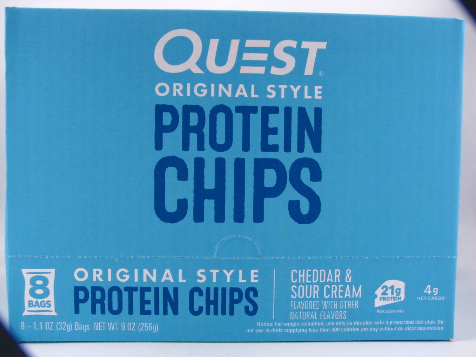 Quest Protein Chips - Cheddar & Sour Cream Box of 8 - front view
