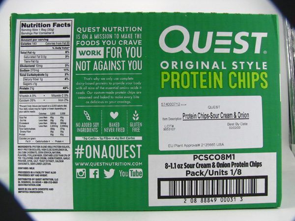 Quest Protein Chips - Sour Cream & Onion Box of 8 - back view