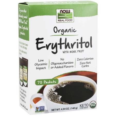 Now Organic Erythritol With Monk Fruit Keto Sweetener Packets 70g