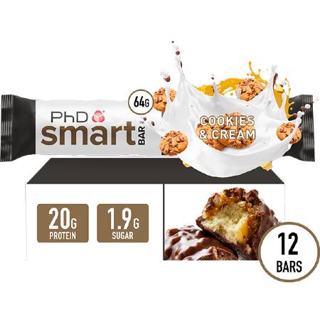 PhD Performance Nutrition Smart Bar Cookies and Cream Box of 12 Bars